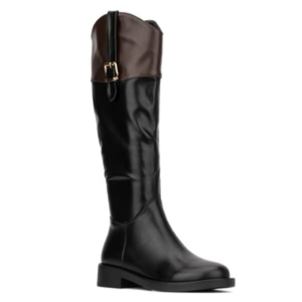 Torgēis Women’s ‘Desiree’ Styled Tall Black & Brown Boots w/ Gold accents Size 9